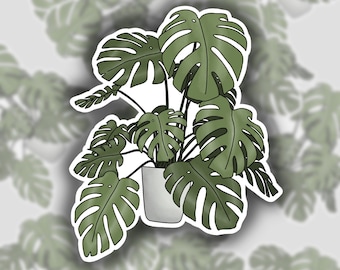 Pegatina de vinilo impermeable de Monstera Deliciosa⎮Pegatina de vinilo de Monstera⎮Pegatina de mamá planta⎮Planta de interior⎮Pegatina minimalista para portátil, botella de agua