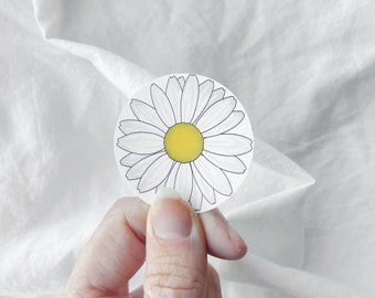 Pegatina de margarita dibujada a mano, vinilo impermeable