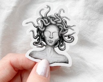 Pegatina de vinilo de Medusa / Arte de la mitología griega, calcomanía impermeable para portátil