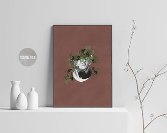 Póster de estatua griega con flores: Arte mural mitológico imprimible (archivo digital)