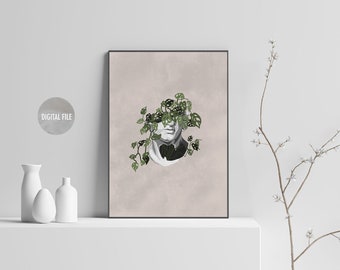 Impresión de estatua griega con flores: Escultura mitológica para pared (descarga digital)