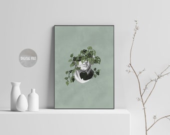 Póster de estatua griega con flores: Escultura imprimible para pared (archivo digital)