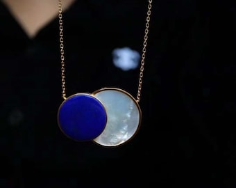 Geometric Necklace, Interlocking Circle Necklace, Lapis Lazuli Double Circle Necklace, Art Deco Statement Necklace, Minimalist Jewelry, Gift