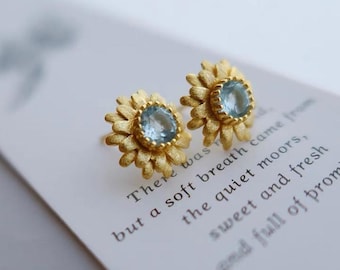 Sunflower Stud Earrings Gold, Topaz Flower Earrings, Gemstone Floral Stud Earrings, Flower Wedding Earrings, Bridesmaid Earrings, Gifts