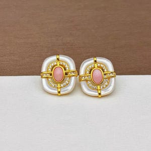 Perlenohrringe, natürliche Rosa Muschel Ohrstecker, Vintage Perlmuttohrringe für Frauen, Hochzeit Braut Ohrringe