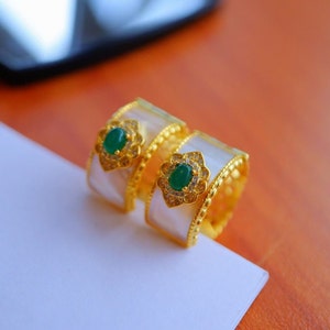Orecchini vintage in giada verde, Orecchini a cerchio in giada verde, Orecchini a cerchio in stile vintage, Orecchini da sposa da sposa, Set di gioielli da sposa, Regali
