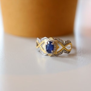Art Deco Sapphire Ring, Vintage Sapphire Engagement Ring, Blue Oval Sapphire Ring, Wedding Bridal Ring, Antique Style Sapphire Jewelry
