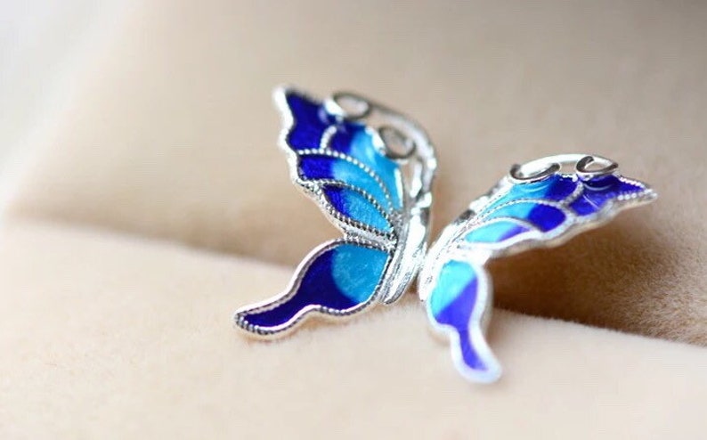 Petite Butterfly Earrings Vintage Monarch Butterfly Earrings Gift Dainty Blue Butterfly Enamel Stud Earrings Silver Bridesmaid Earrings