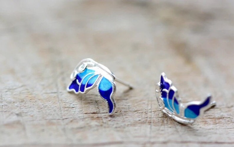 Petite Butterfly Earrings Vintage Monarch Butterfly Earrings Gift Dainty Blue Butterfly Enamel Stud Earrings Silver Bridesmaid Earrings