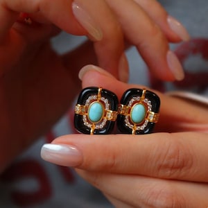 Vintage Turquoise Earrings, Mid Century Turquoise Stud Earrings, Natural Turquoise Earrings, Modern Gemstone Earring, Bohemian Style Earring