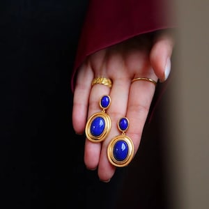 Lapis Lazuli Dangle Earrings, Natural Lapis Lazuli Earrings, Vintage Lapis Lazuli Earrings, Boho Earrings, Unique Birthday Gifts for Her