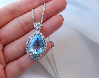 December Birthstone Topaz Necklace, Teardrop Topaz Pendant Necklace, Blue Topaz Wedding Necklace, Anniversary Birthday Gifts for Women