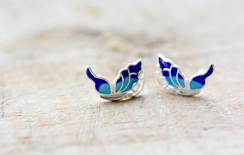 Petite Butterfly Earrings Vintage Monarch Butterfly Earrings Gift Dainty Blue Butterfly Enamel Stud Earrings Silver Bridesmaid Earrings