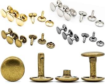 25 Stück Hohlnieten für Leder und Textilien, Ledernieten Altmessing Silber Gold Gunmetal, Nieten, Double Cap, Doppelkopf 6mm 8mm 10mm 12mm