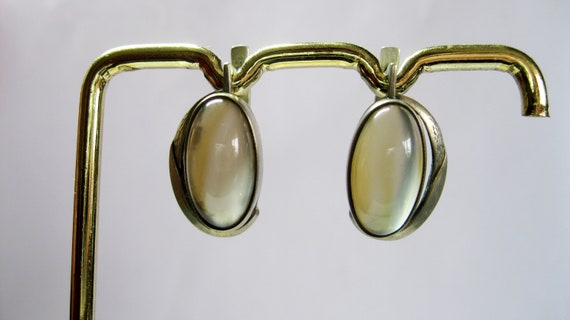 UNIQUE rare Soviet EARRINGS smoky quartz stone Si… - image 1