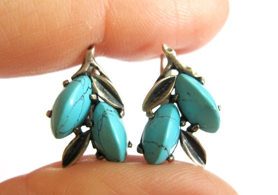 Vintage Beautiful Exclusive Turquoise Earrings Si… - image 3