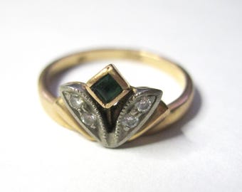 Really beautiful Last Century Diamonds Emerald Rose GOLD 14K ring 585 ROYAL Ukrainian