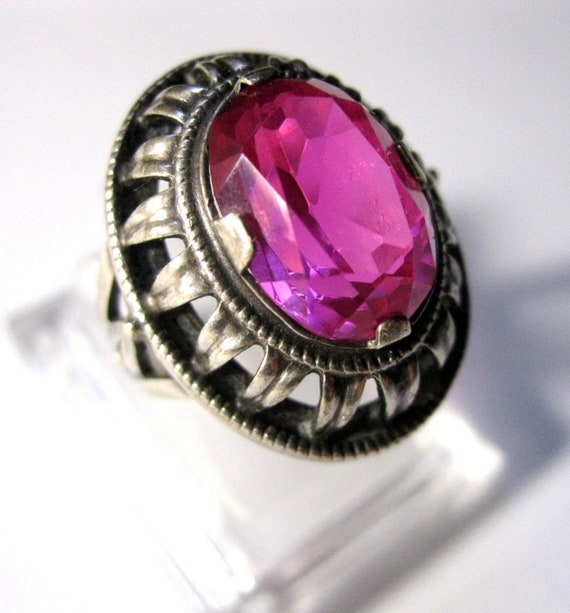 AMAZING Ruby Vintage Soviet Era Ring Silver 875 U… - image 3