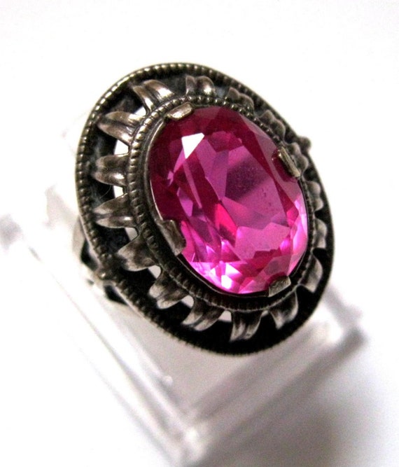 AMAZING Ruby Vintage Soviet Era Ring Silver 875 U… - image 2