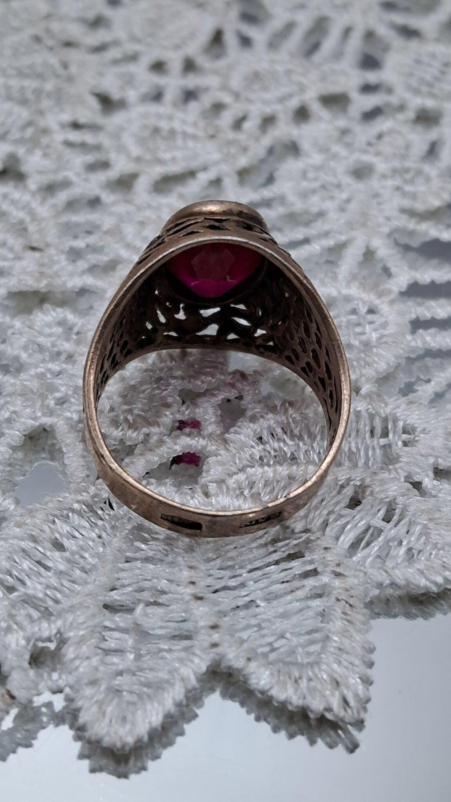 Superbe Bague Vintage Argent 875 – Véritable Rubis Rouge, Lot De Bijoux De Mode