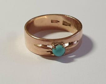 Royal!  Turquoise Century GOLD 14K ring Stamp 583 USSR Antique
