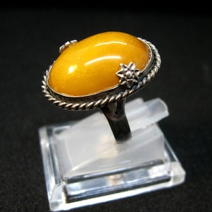 RARE Elegant Old Era Vintage USSR Silver 875 AMBER stone Super ring