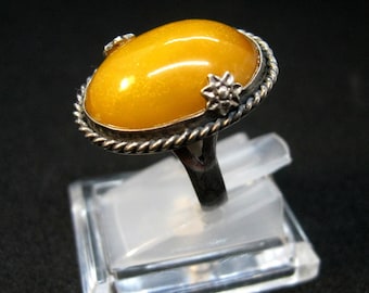 RARE Elegant Old Era Vintage USSR Silver 875 AMBER stone Super ring