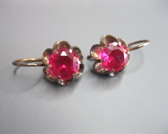 Vintage Beautiful Earrings Silver 925 Ruby USSR