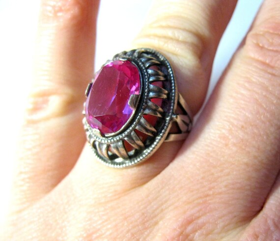 AMAZING Ruby Vintage Soviet Era Ring Silver 875 U… - image 7