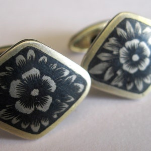 Rare USSR Vintage Cufflinks Black SILVER 875 Russian USSR Antique