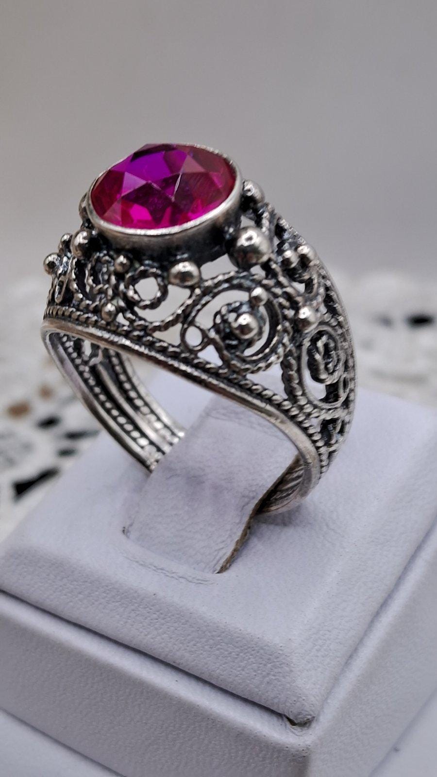 Bague Vintage URSS - Énorme Corindon - Argent 875 - Style Mystique Et Imposant