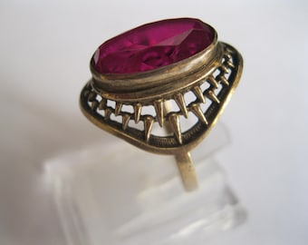 Awesome Ruby stone Vintage USSR Silver 875 Gold lated Super ring