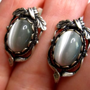 Vintage Magic RARE Ulexite Moon stone Earrings Silver 925 USSR Antique