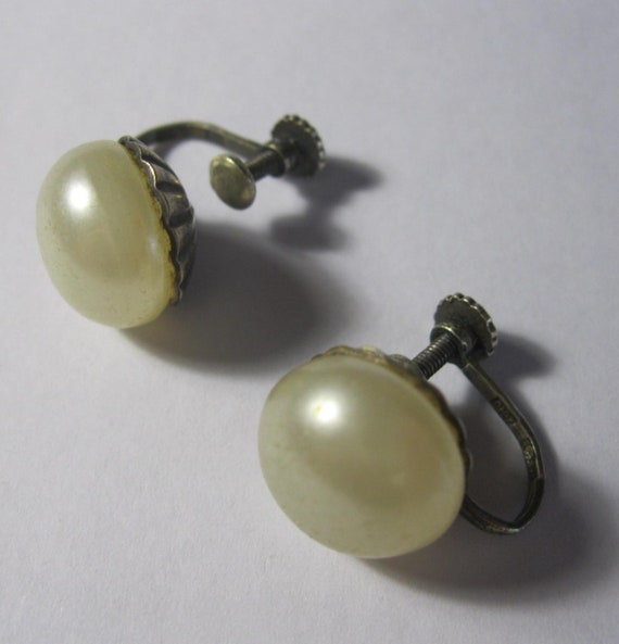 Vintage so nice RARE Earrings Pearls Silver 875  … - image 3
