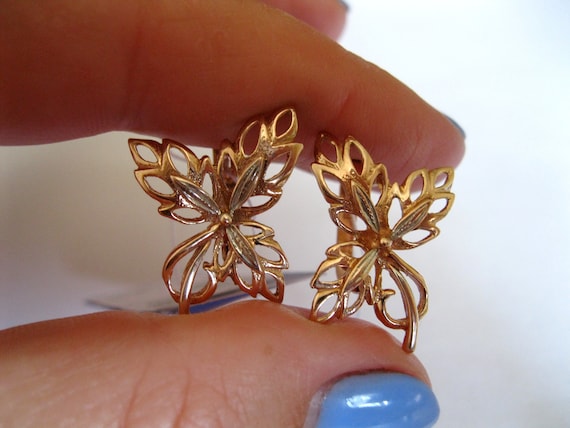 Vintage Leaf EARRINGS Red and white GOLD 14 K 583… - image 6