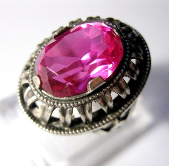 AMAZING Ruby Vintage Soviet Era Ring Silver 875 U… - image 4