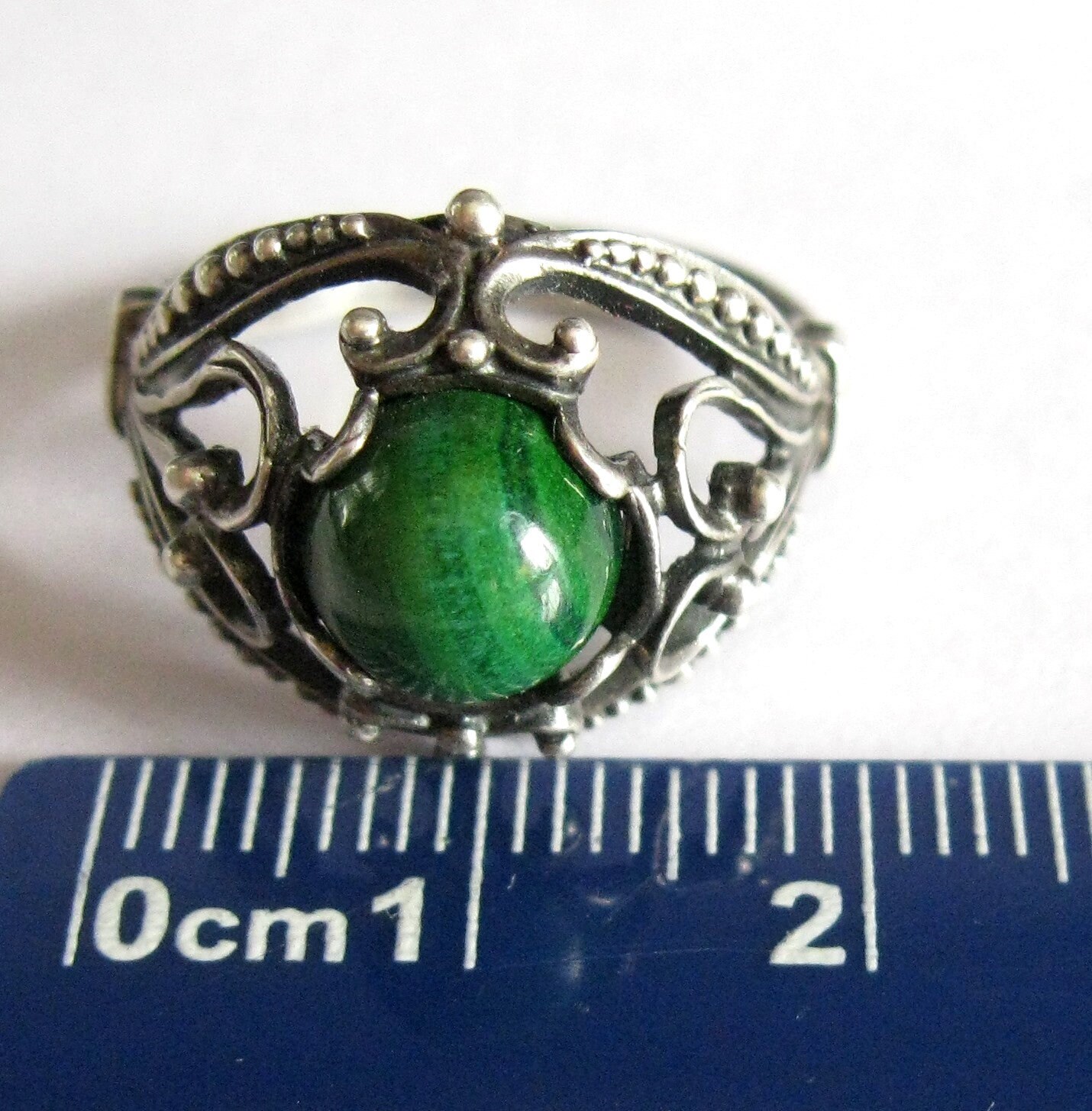 Bague Vintage Femme En Argent 875 Avec Pierre Verte - Taille 60 - Chevalière Style Griffe - Ancienne