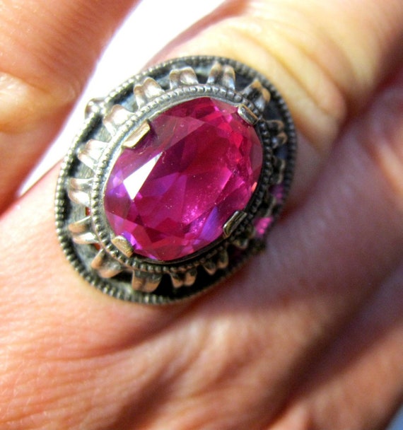AMAZING Ruby Vintage Soviet Era Ring Silver 875 U… - image 8