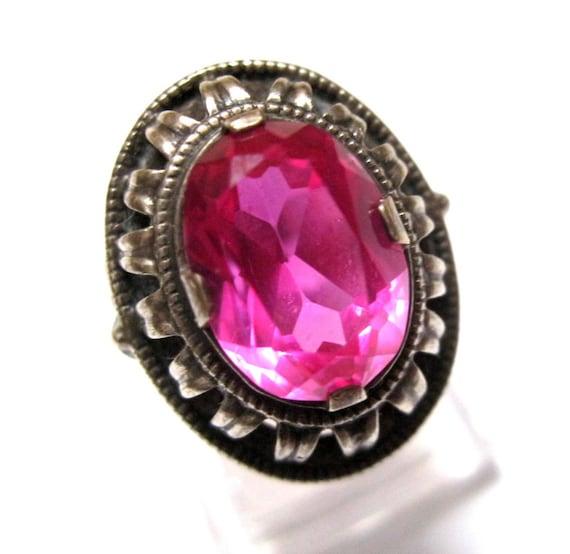 AMAZING Ruby Vintage Soviet Era Ring Silver 875 U… - image 1