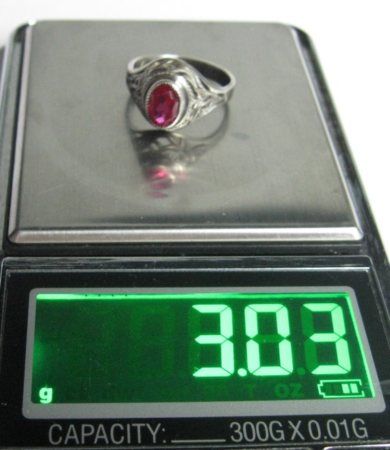 Bague Vintage URSS En Argent 875 Avec Rubis Et Pierre De Soleil - Taille 53 - Chevalière