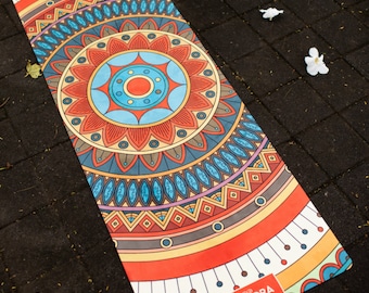Mandala Yoga Mat, Eco Friendly Suede Rubber, with Strap