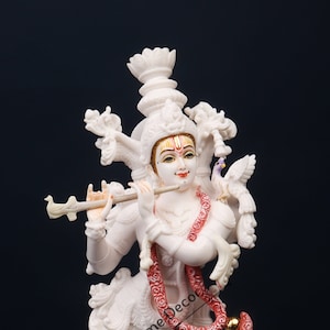Lord Krishna 14&quot; White Idol - God Madhav Statue - Hindu Religious God Figurine - Girdhar Deity - Gopal Krishna Statue -  Krsna Statue - Shya