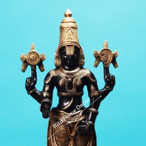 Brass Tirupati Balaji Statue - Vishnu Idol - Vanketash Figurine - Govinda Sculpture - Srinivasa Deity - Big Venkata Figure - Venkateswara