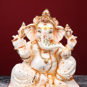 Ganesha Statue Large in Cultured Marble -14&quot; Inch Big Ganesh Idol - Hindu God For Mandir Temple - Altar Yoga Studio Home Entrance Decor Gift