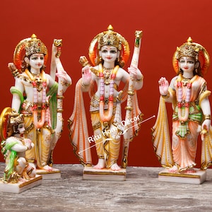 Lord Rama Darbar 15&quot; Multicolour Sculpture - Bhagwan Statues - Ram Sita Lakshman Hanuman Idol - Deity For Home Temple - Adipurush Rama Idol