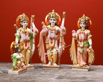 Lord Rama Darbar 15" Multicolour Sculpture - Bhagwan Statues - Ram Sita Lakshman Hanuman Idol - Deity For Home Temple - Adipurush Rama Idol