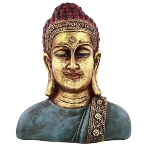 Lord Buddha Head Bust - Polyresin Antique Finish Gautam Buddha Idol - Enlightened One Sculpture - Buddhist Gift - Souvenir - Home Decor Idol