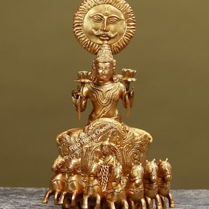 Sun Chariot, Lord Surya with Chariot and 7 horses, 30CM Son God Home Decor Showpiece, Indian Brass God Idol, Surya Bhagwan Rath