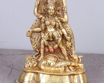 Estatua de latón de Maa Kali - Ídolo de la diosa Kalika - Adishakti - Parashakti -Figura de Jagdamba para el templo del hogar - Hindú Devi Murti - Deidad de Ma Durga