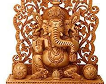 Estatua de madera de Ganesha - Escultura de dios hindú, decoración de templo (42 cm)